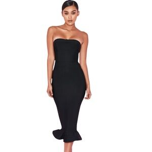 COPY - House of CB Fabrizia black bandage strapless fluted hem dress size XS